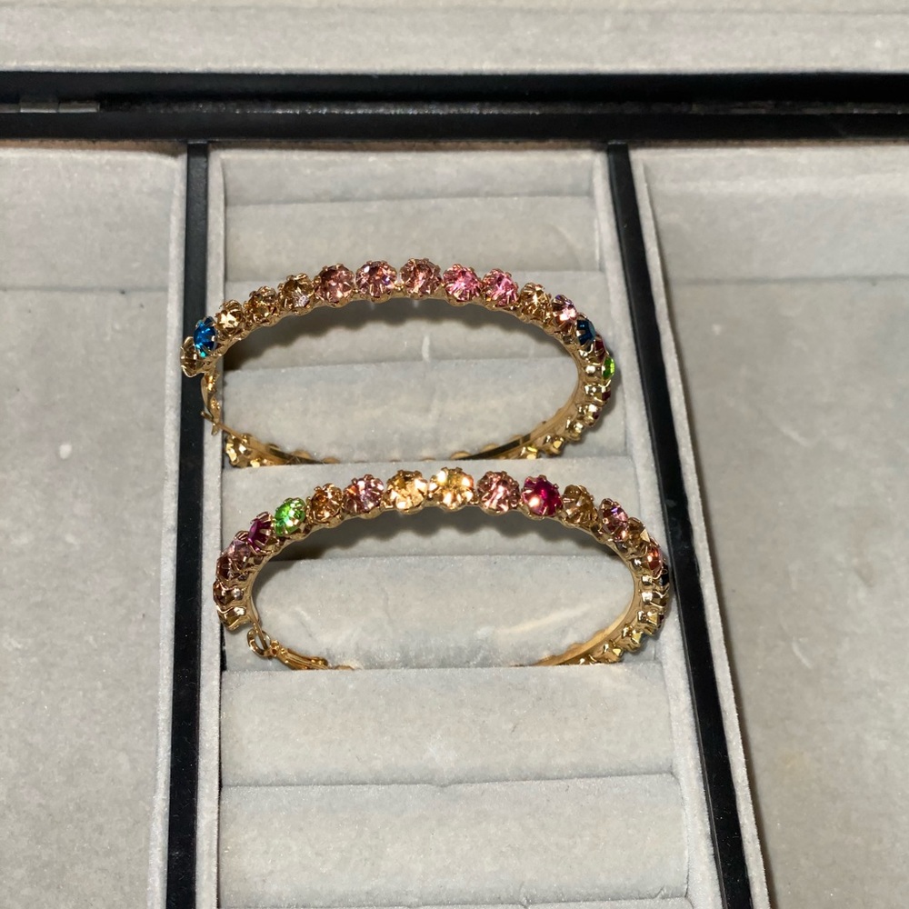 Brand New Multi-Color Rhinestone Hoops medium size - Picture 2 of 8